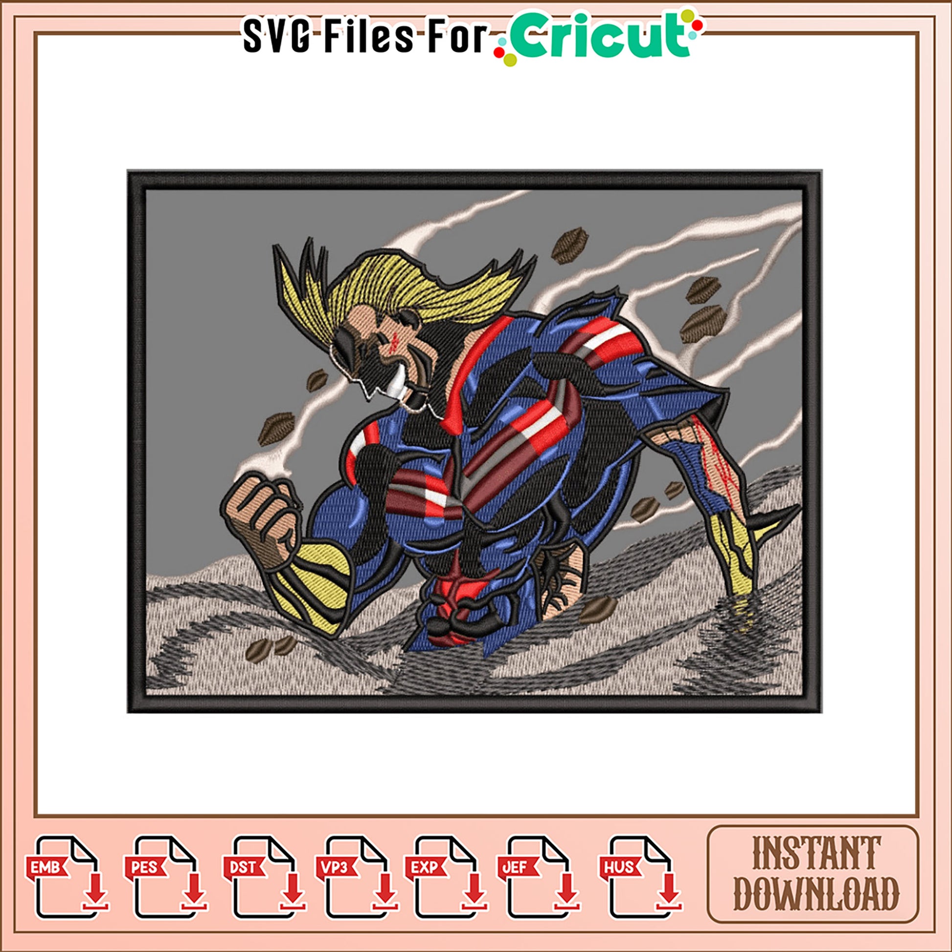 All Might Embroidery Design Instant Download