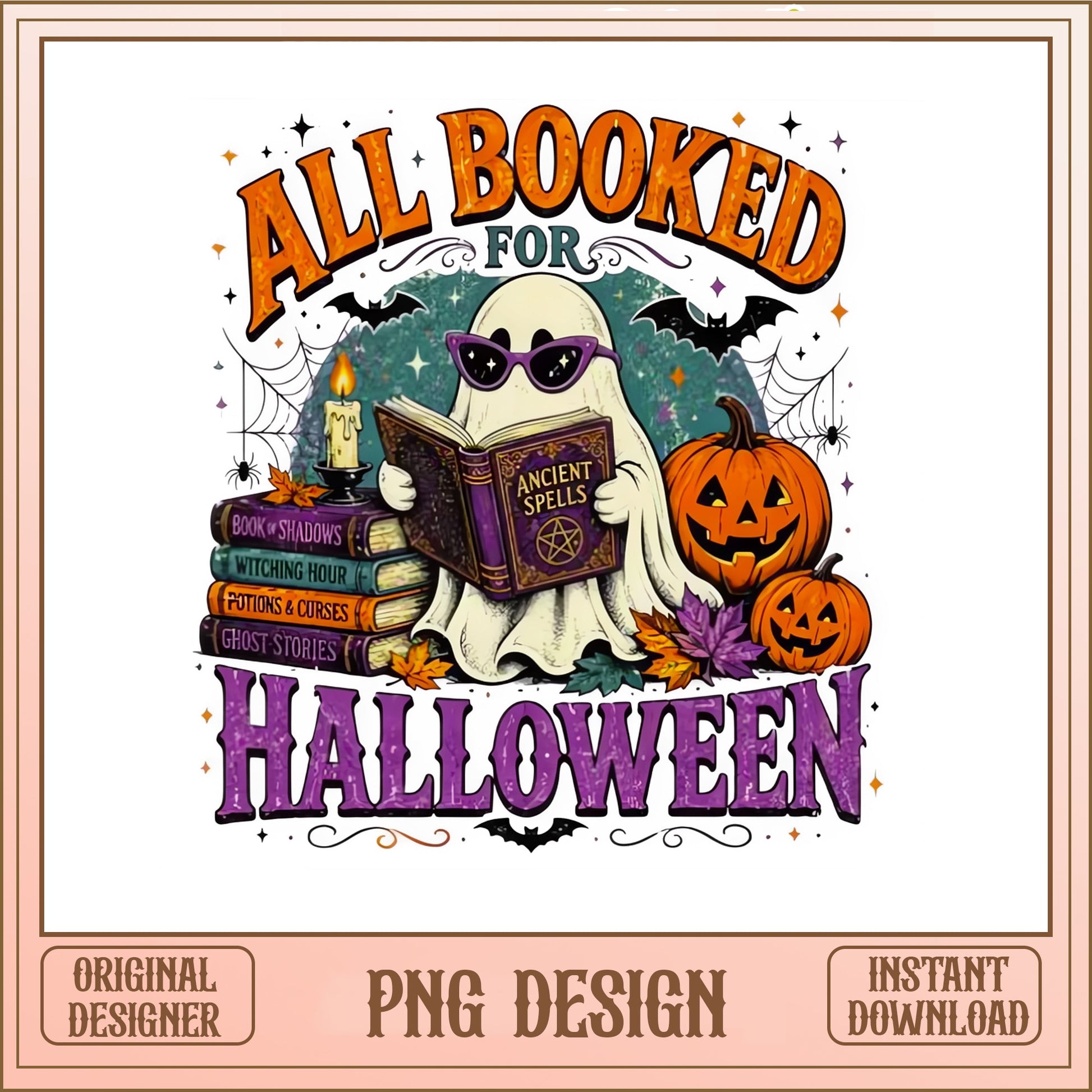 All Booked For Halloween PNG, Ghost Reading Book PNG, Spooky PNG