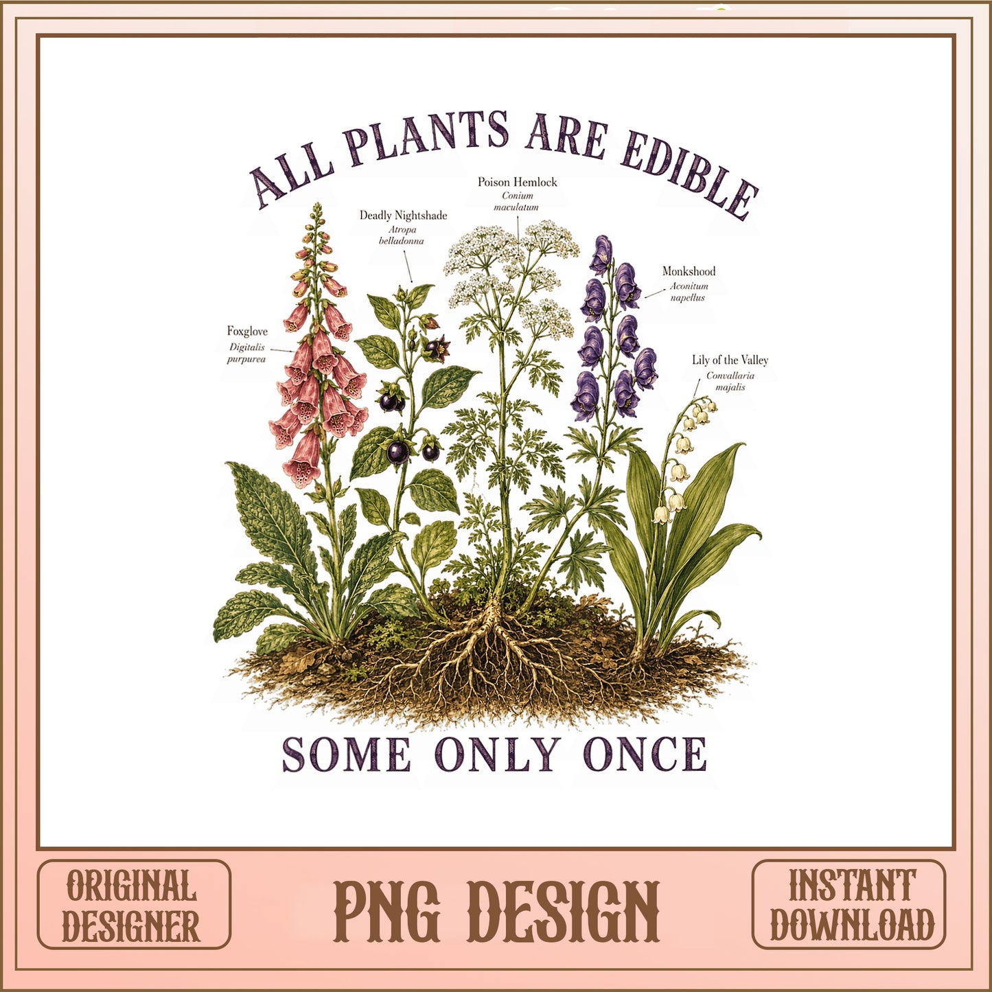 All Plants Are Edible Some Only Once PNG, Funny Botanical PNG, Wildflower PNG