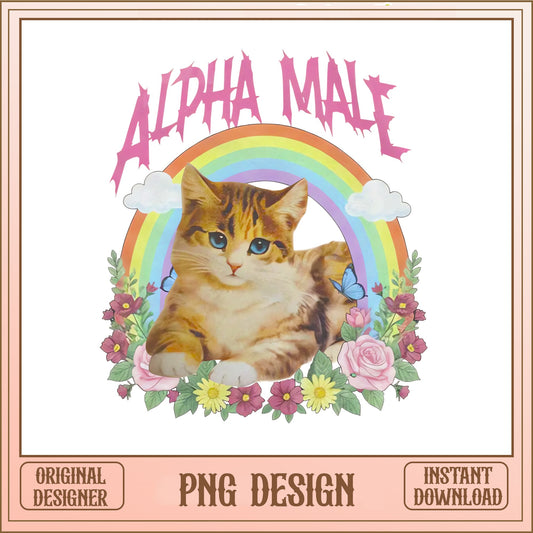 Alpha Male Funny Cat PNG, Rainbow Floral Cat Meme PNG, Cute Cat Shirt PNG