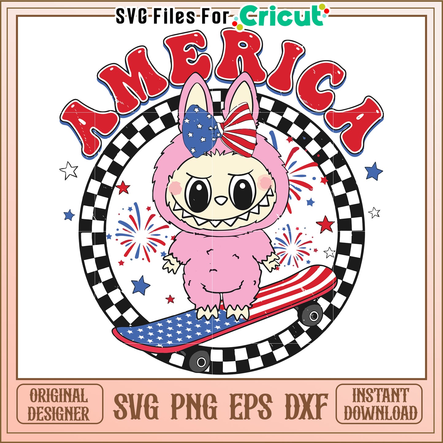 America bowtie labubu svg, patriotic labubu design svg, labubu popmart svg