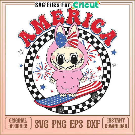 America bowtie labubu svg, patriotic labubu design svg, labubu popmart svg