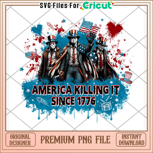 America killing it since 1776 png, patriotic slogan png, bold text png