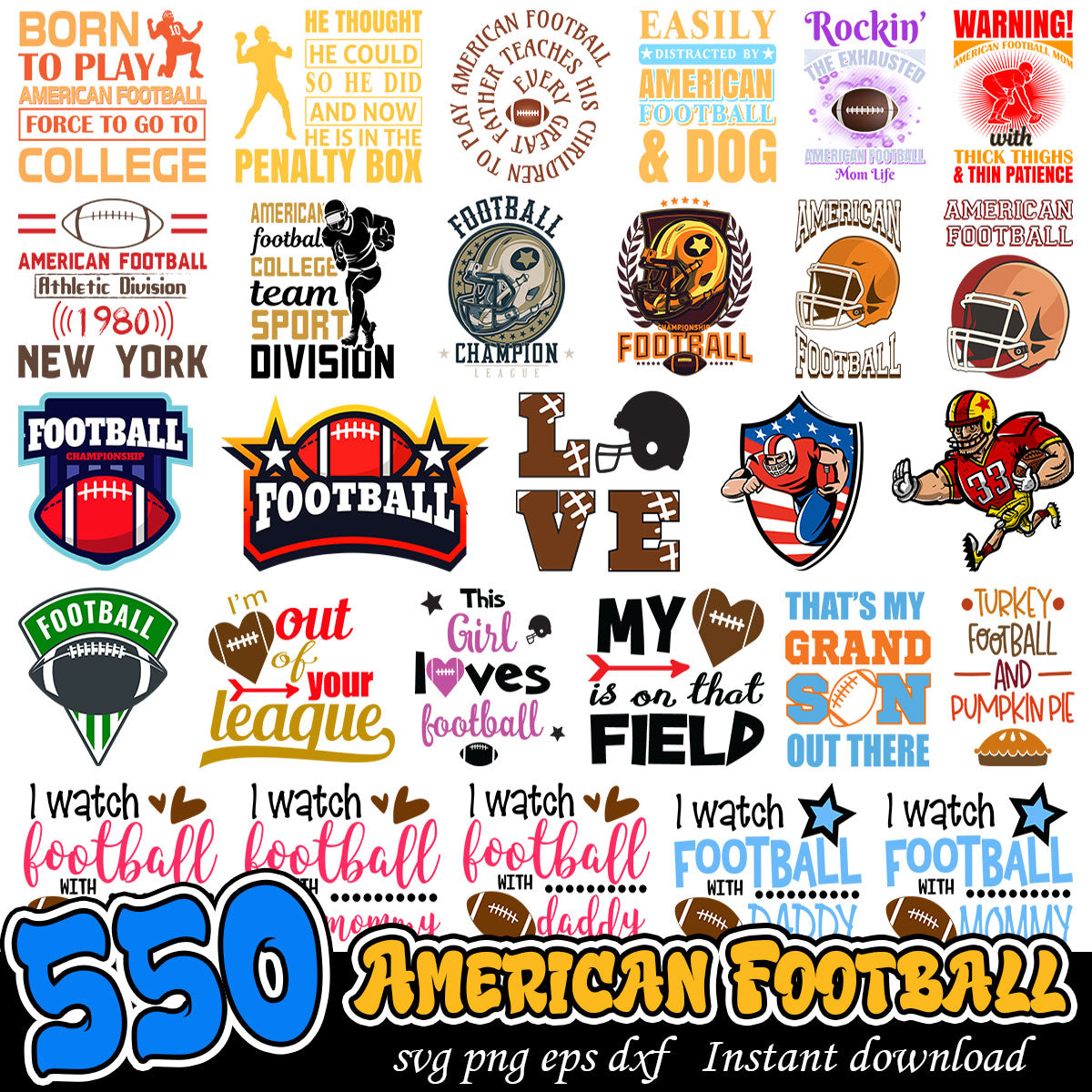 American Football Svg Bundle, USA football vibes bundle
