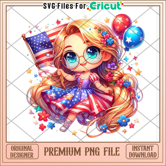 American cute princess png, disney character png, 4th of july png