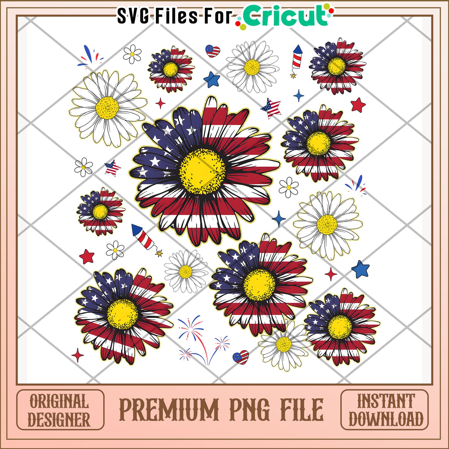 American daisy flower png,  happy 4th of july png, red white and blue png