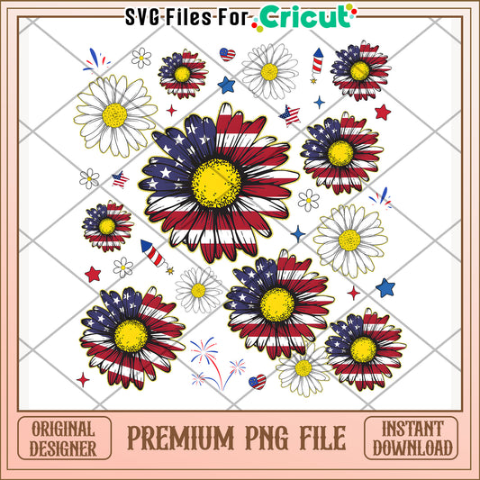 American daisy flower png,  happy 4th of july png, red white and blue png
