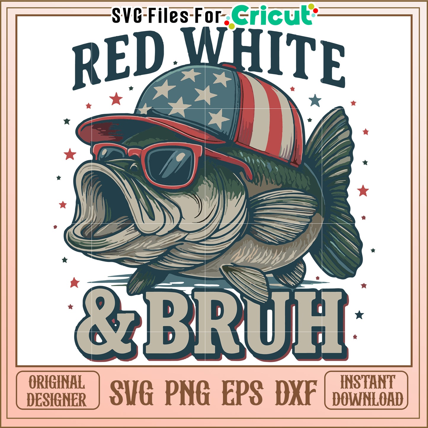 American fish red white and bruh svg, patriotic fishing joke svg, usa humor design svg