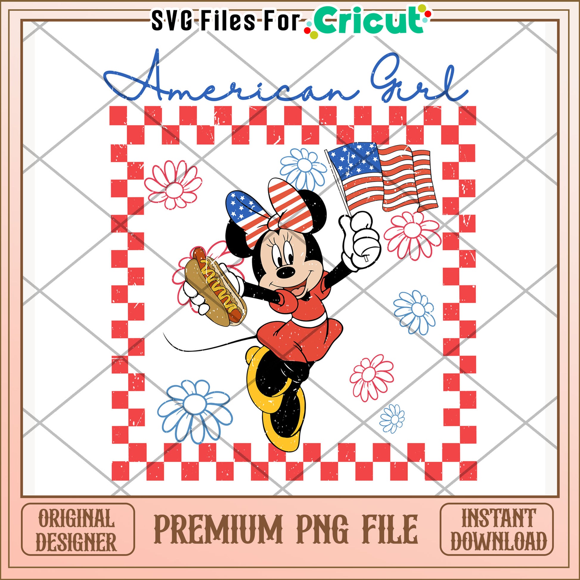 American girl Minnie mouse png, disney character png, patriotic theme png