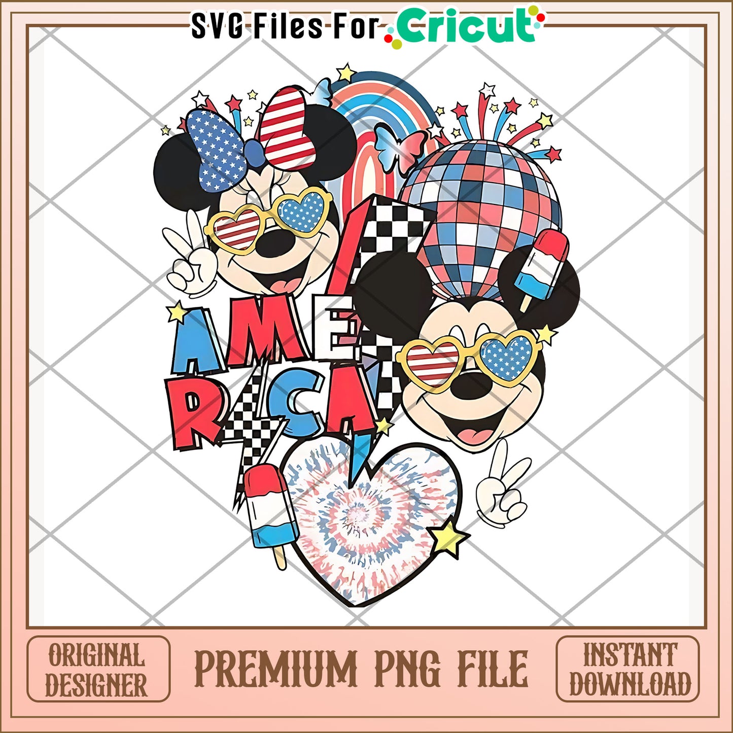 American vibes design mickey mouse png, disney couple png, red white and blue png