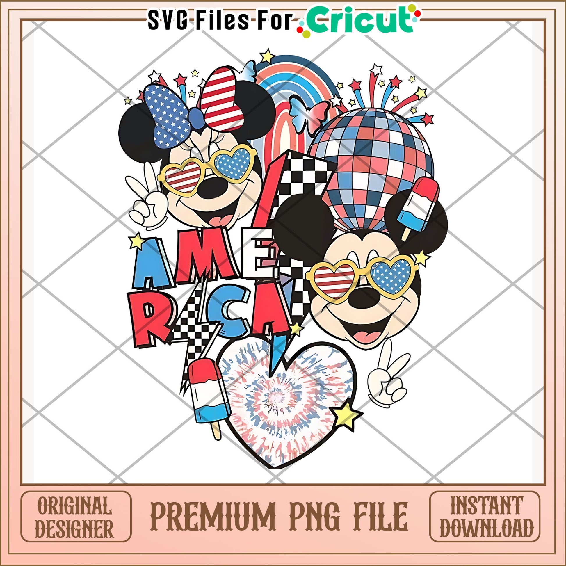 American vibes design mickey mouse png, disney couple png, red white and blue png
