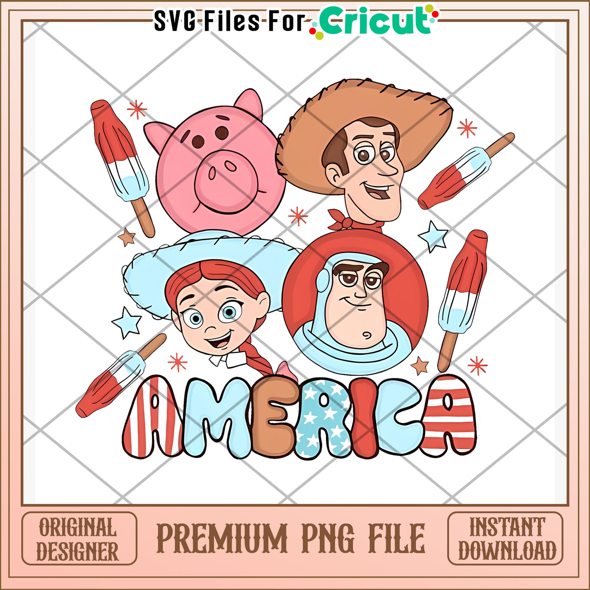 America toy story png, patriotic theme png, red white blue png