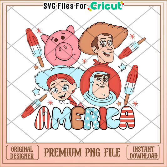 America toy story png, patriotic theme png, red white blue png