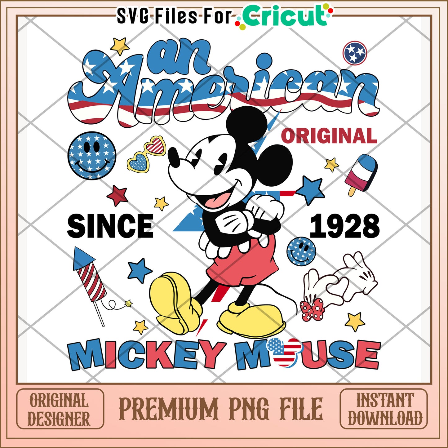 An american mickey mouse png, disney character png, red white and blue png