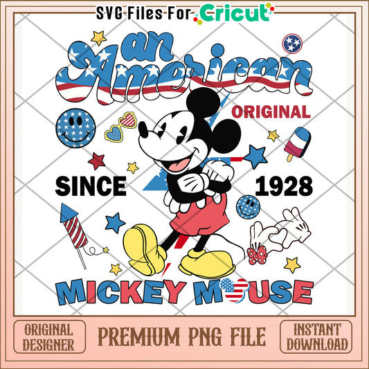 An american mickey mouse png, disney character png, red white and blue png