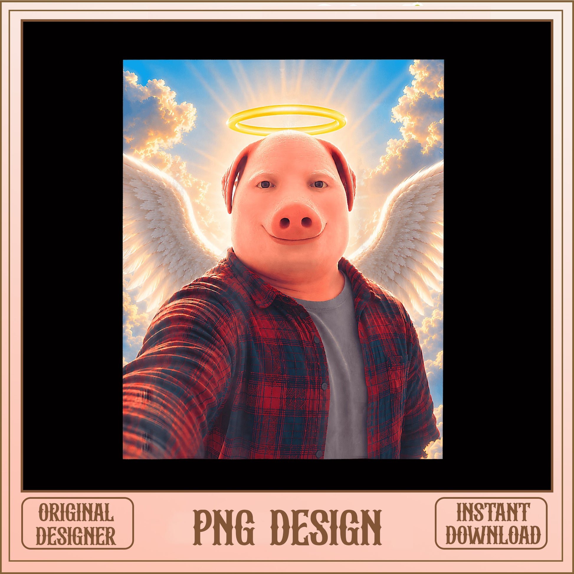 Angel Pig Selfie PNG, Funny Pig With Halo Wings PNG, Cute Pig PNG
