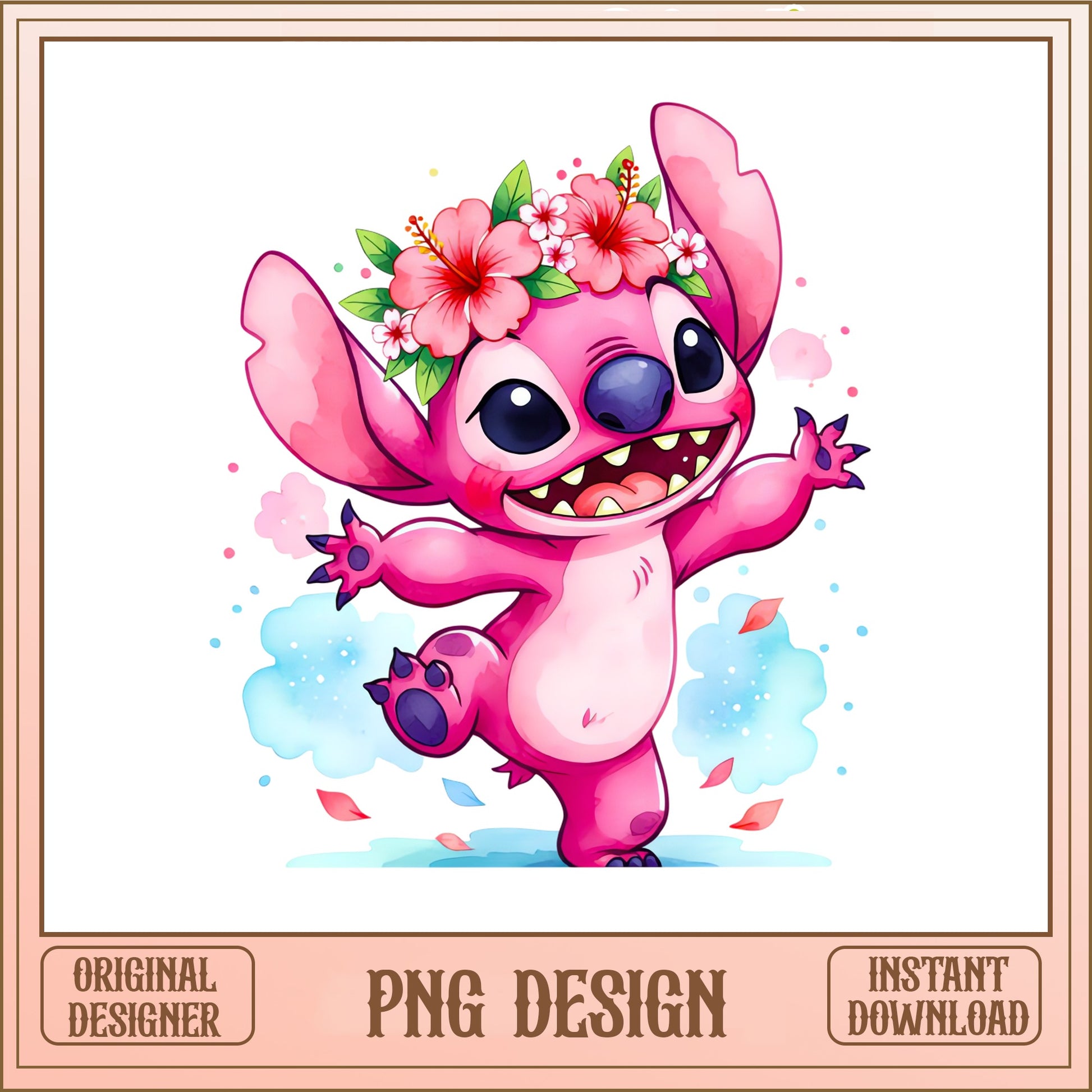 Angel Stitch Floral Dancing PNG, Pink Stitch PNG, Disney PNG