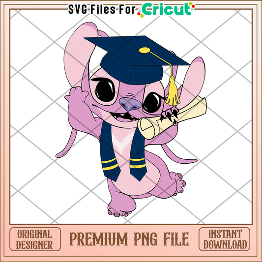 Angle graduate design png, stich and angle png, disney charaters png