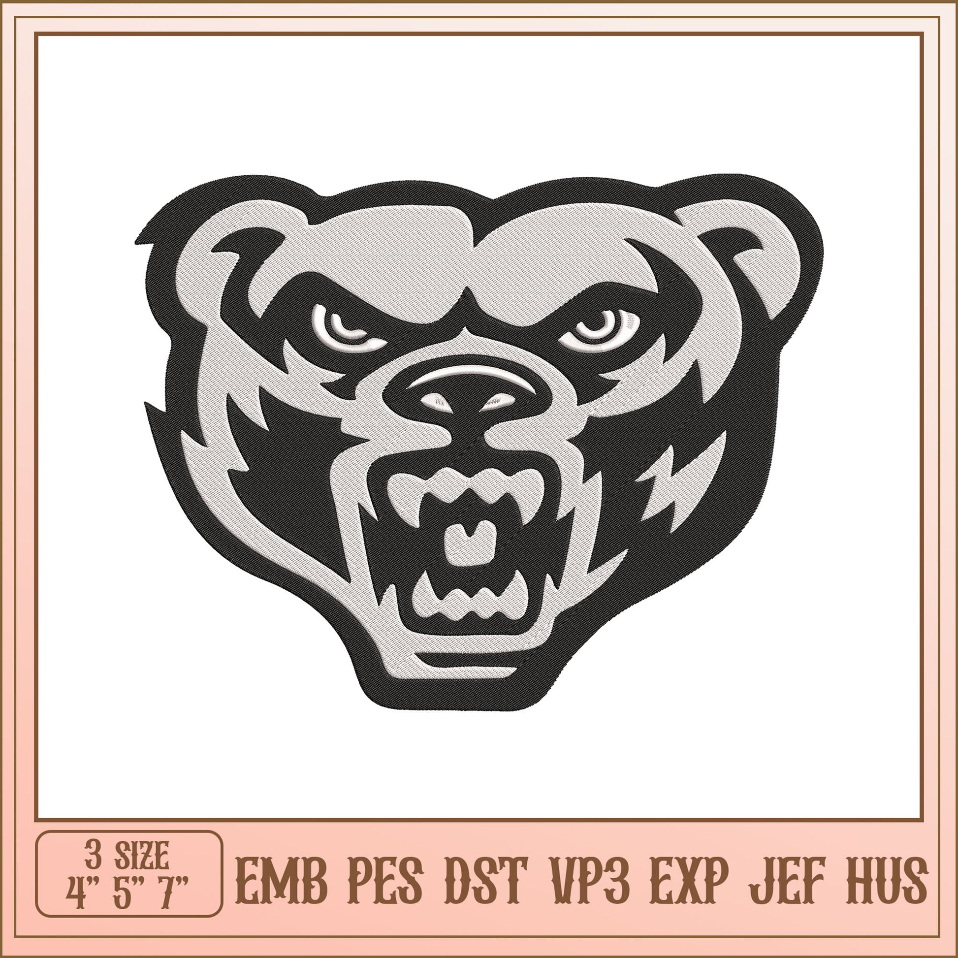 Angry Bear Embroidery Design