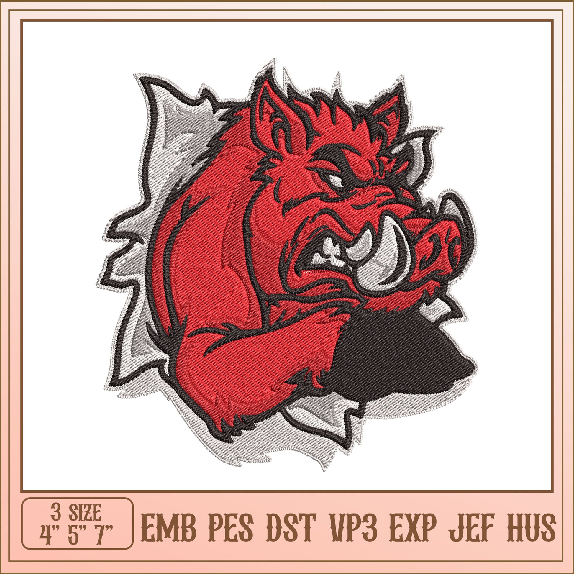 Angry Boar Embroidery Design