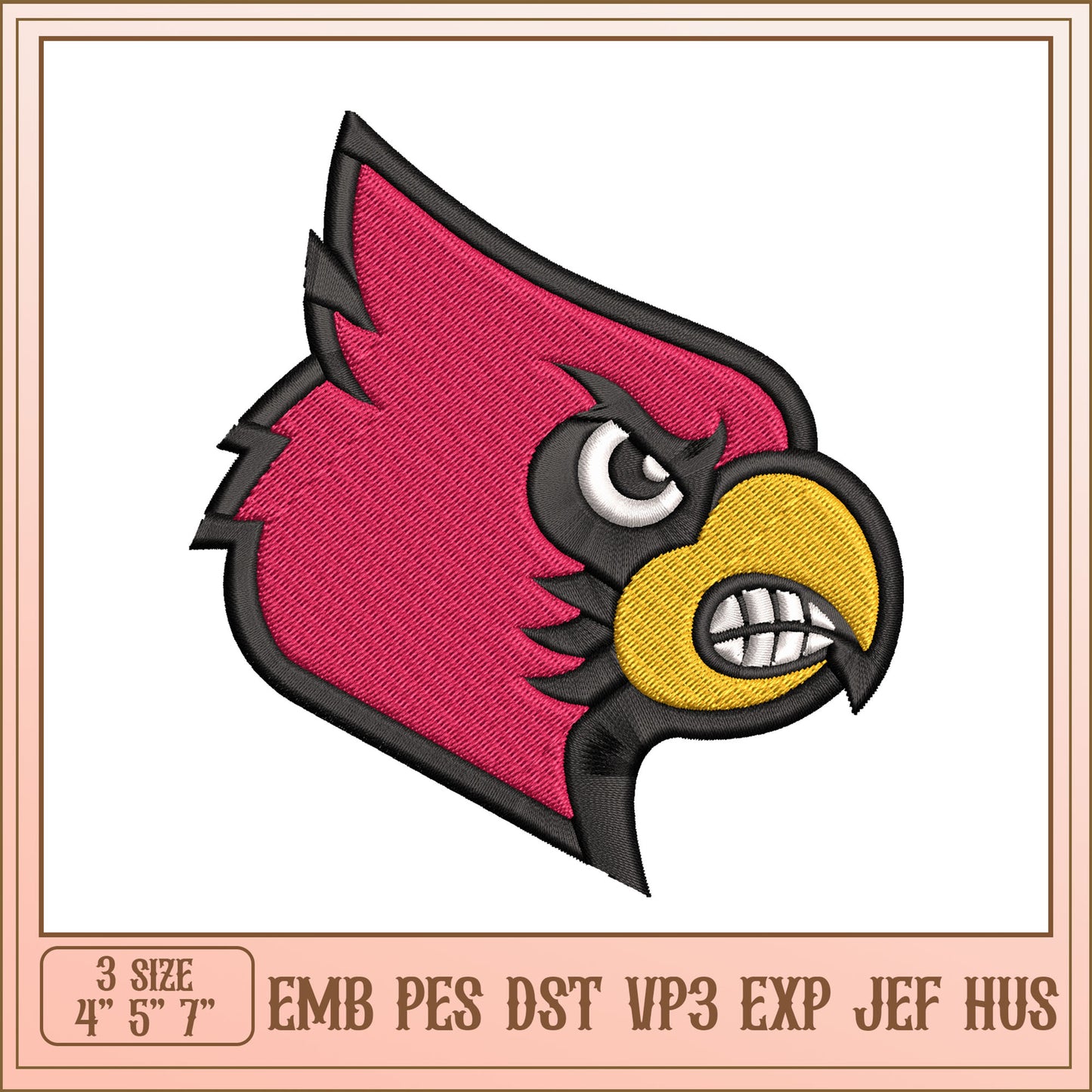 Angry Cardinal Embroidery Design for Creative Projects 4x5x7
