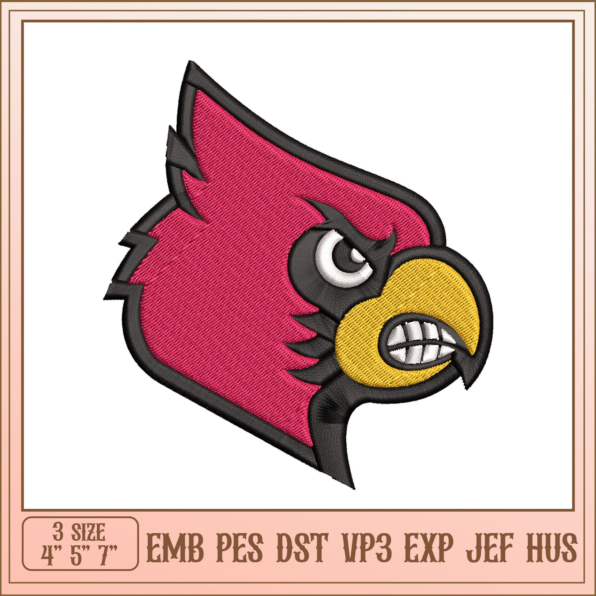 Angry Cardinal Embroidery Design for Creative Projects 4x5x7