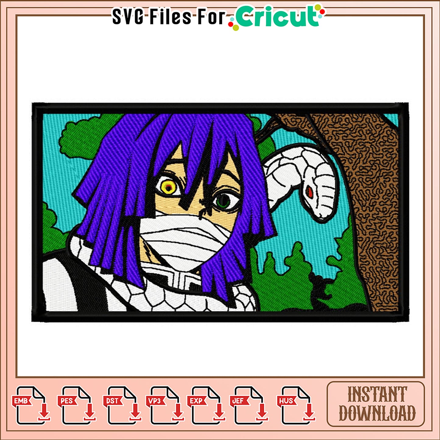 Anime Girl Snake Embroidery Design Instant Download