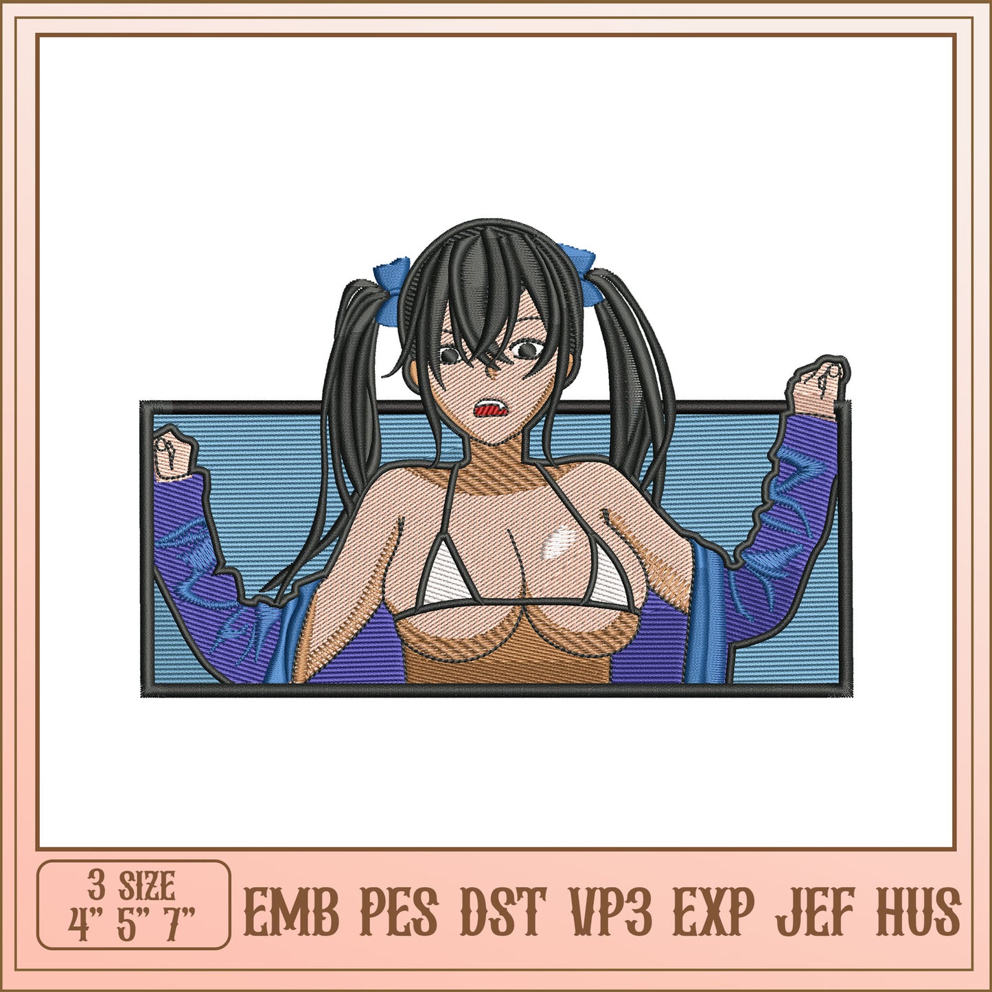 Anime Style Embroidery Design for Creative Projects 4x5 7 inch