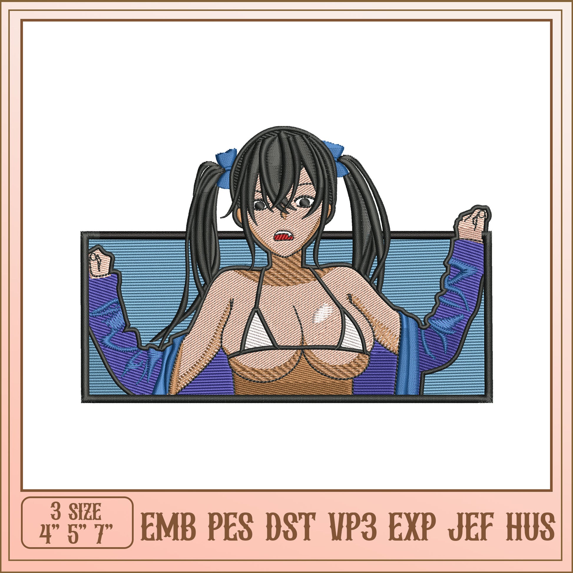 Anime Style Embroidery Design for Creative Projects 4x5 7 inch