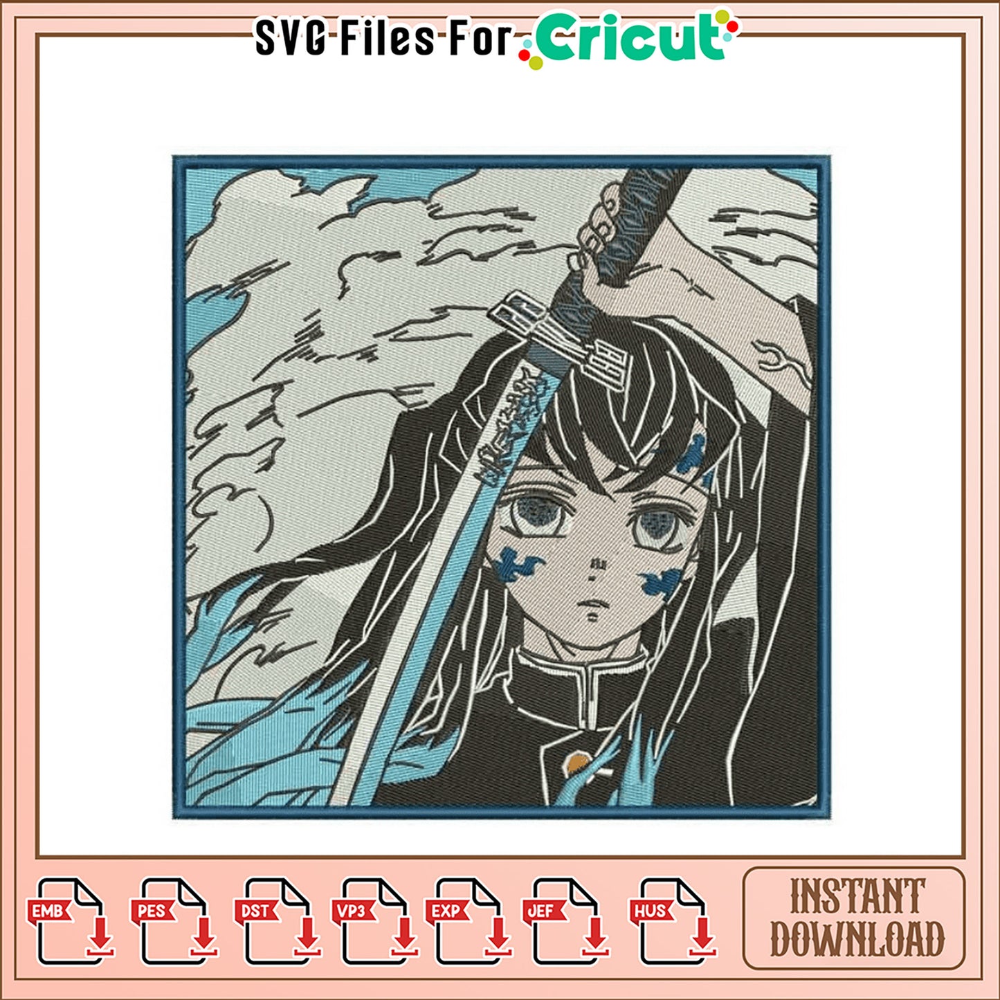 Anime Sword Warrior Embroidery Design Instant Download