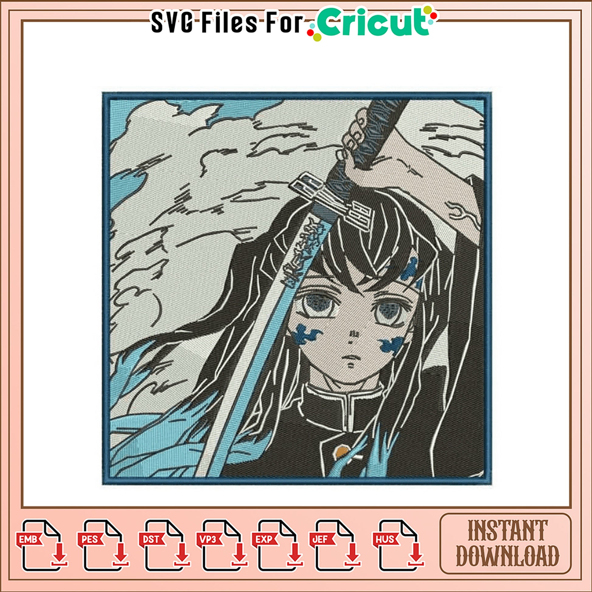 Anime Sword Warrior Embroidery Design Instant Download