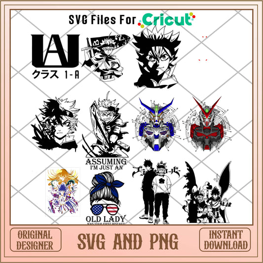 Anime black and white characters svg bundle - Svgfileforcricut