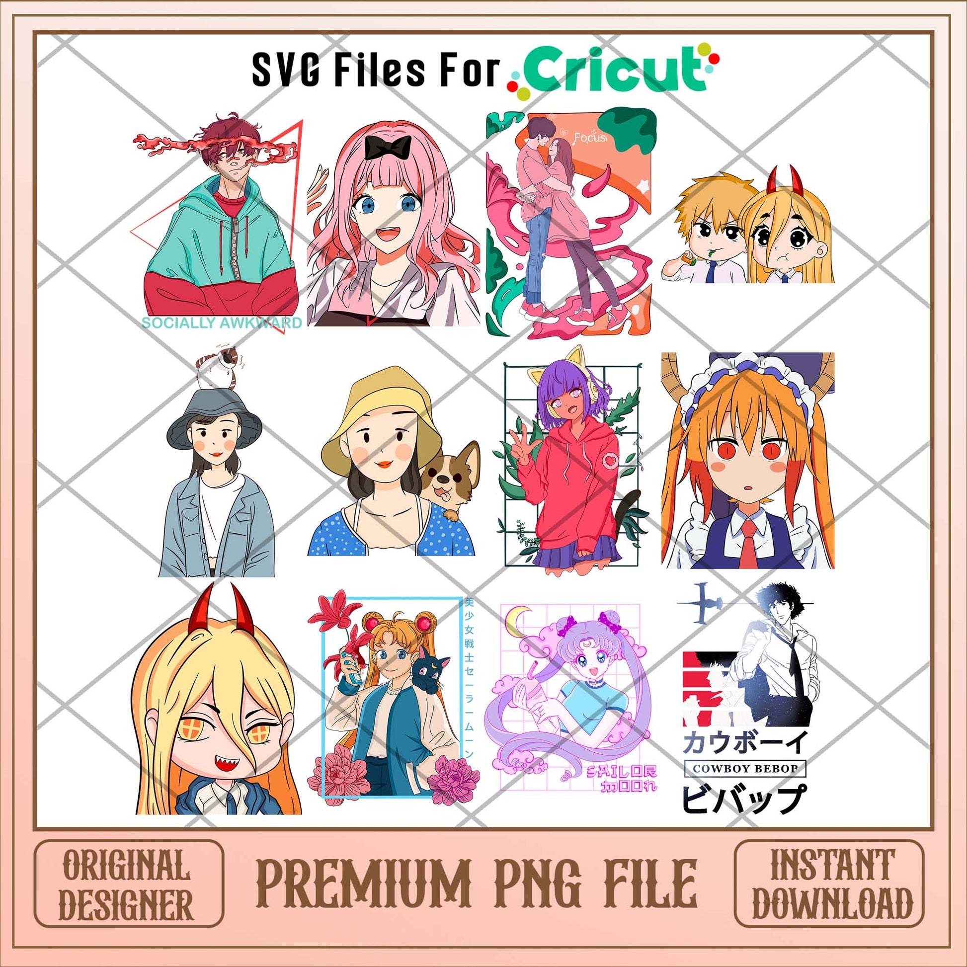 Anime cute girl characters png bundle