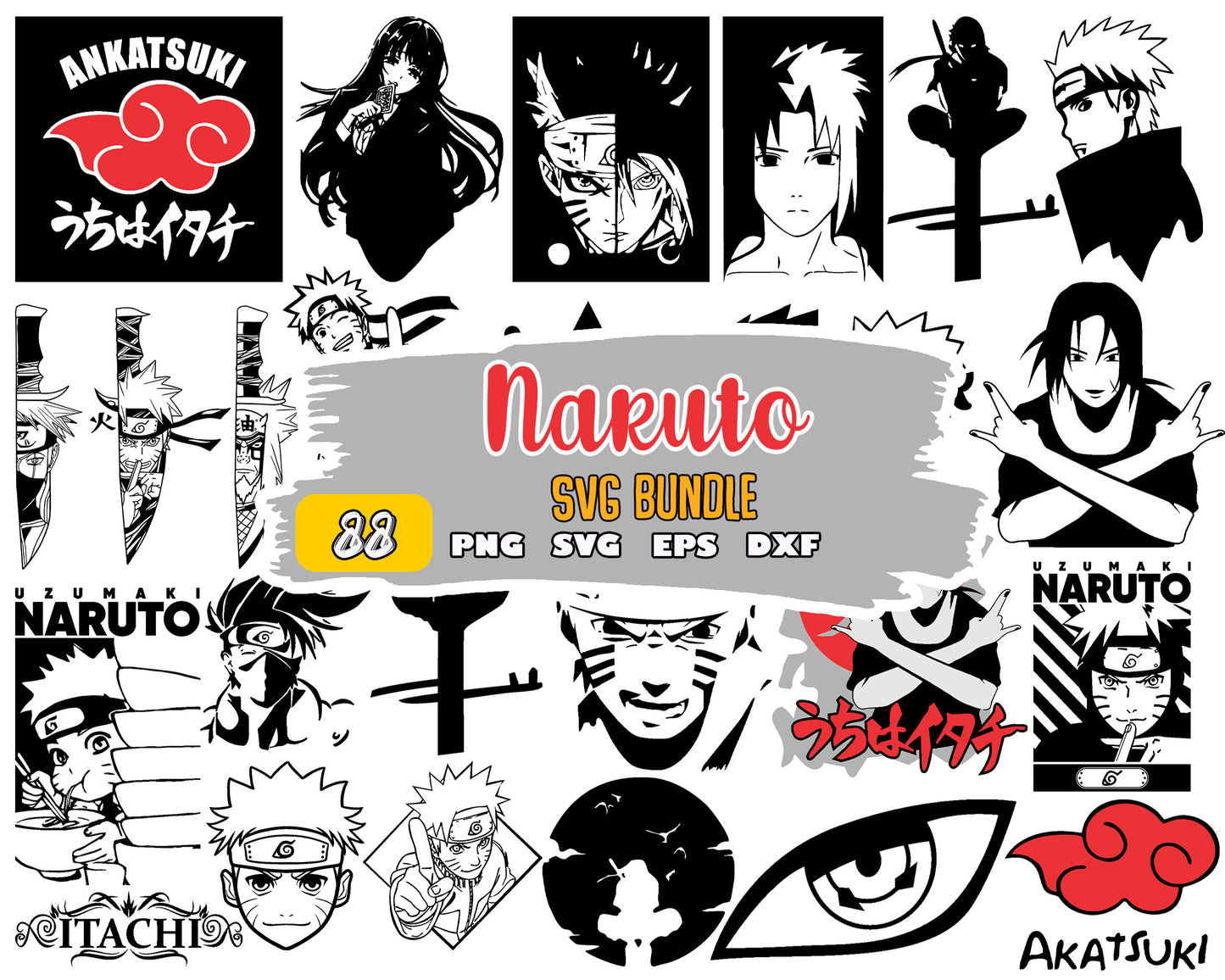 Naruto characters black white bundle svg, naruto anime​​​​ svg