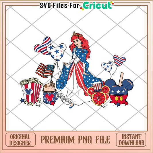 Ariel 4th of july design png, disney princess png, festive illustration png