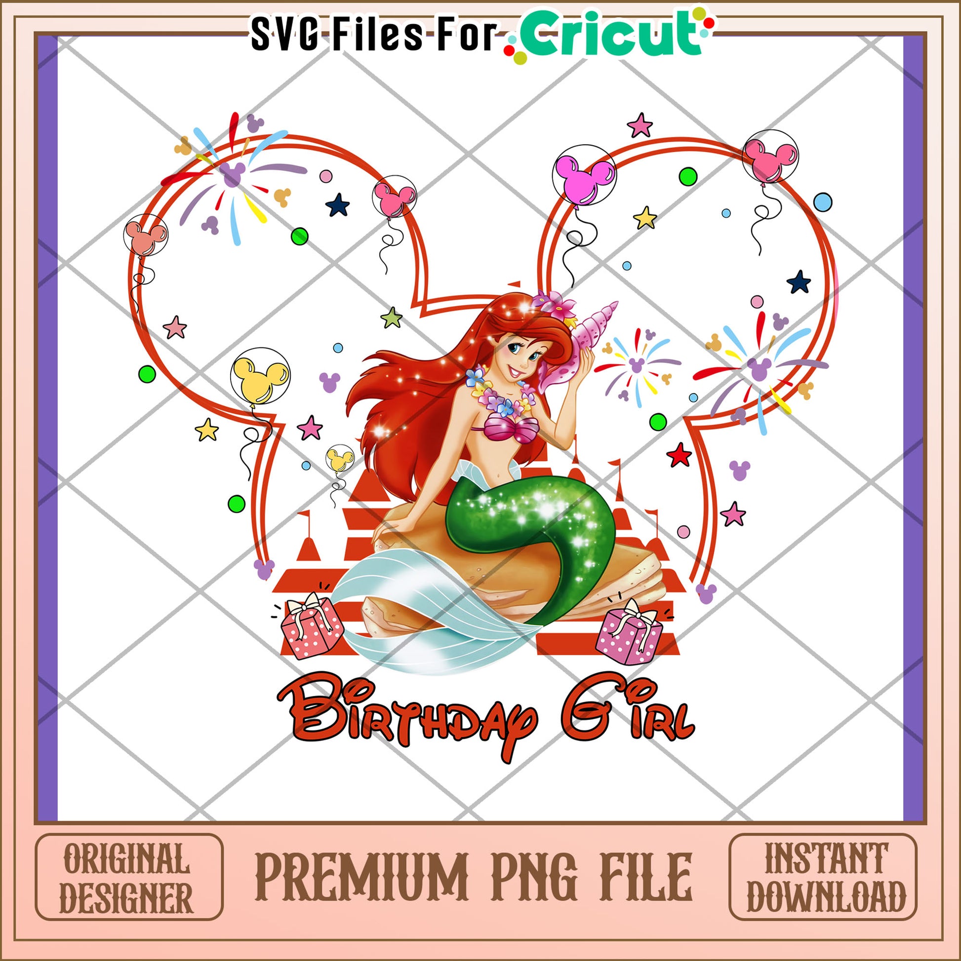Ariel Birthday PNG Disney Mermaid Design