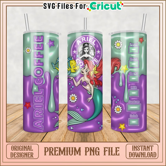 Ariel Coffee Tumbler Design PNG File for Cricut Crafting Projects