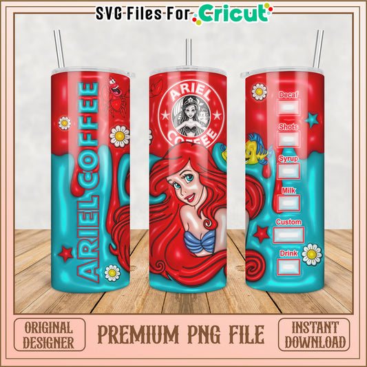 Ariel Coffee Tumbler Design PNG File for Cricut Instant Download