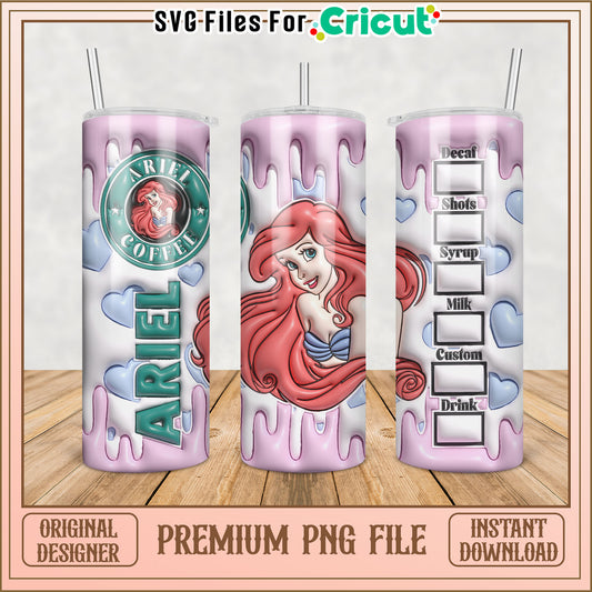 Ariel Coffee Tumbler Design PNG for Cricut Projects and Crafts