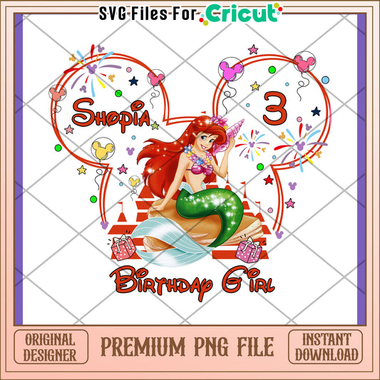 Ariel Disney Birthday PNG Sublimation Design