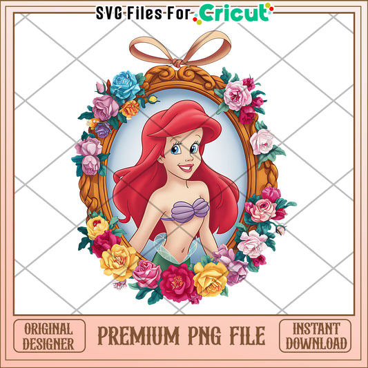 Ariel Flower Frame PNG Design for Craft Projects, Instant Download Available