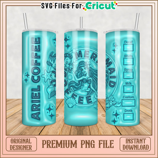 Ariel Mermaid Coffee Tumbler PNG