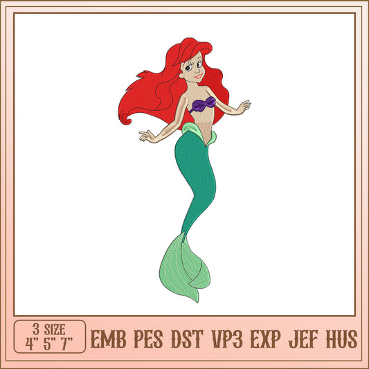 Ariel Mermaid Embroidery Design