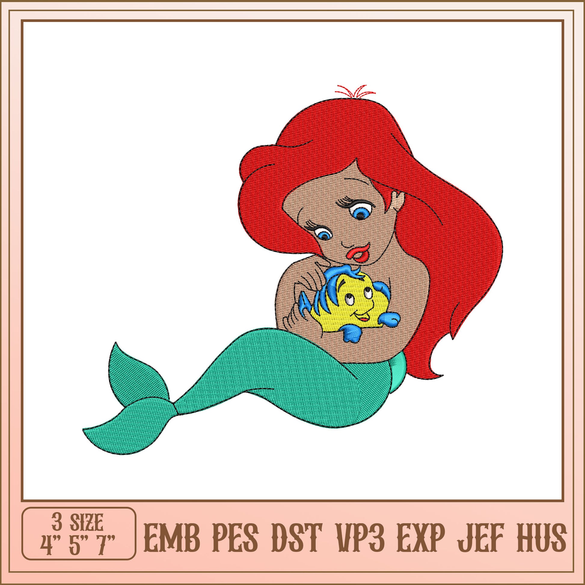 Ariel & Flounder Embroidery Design