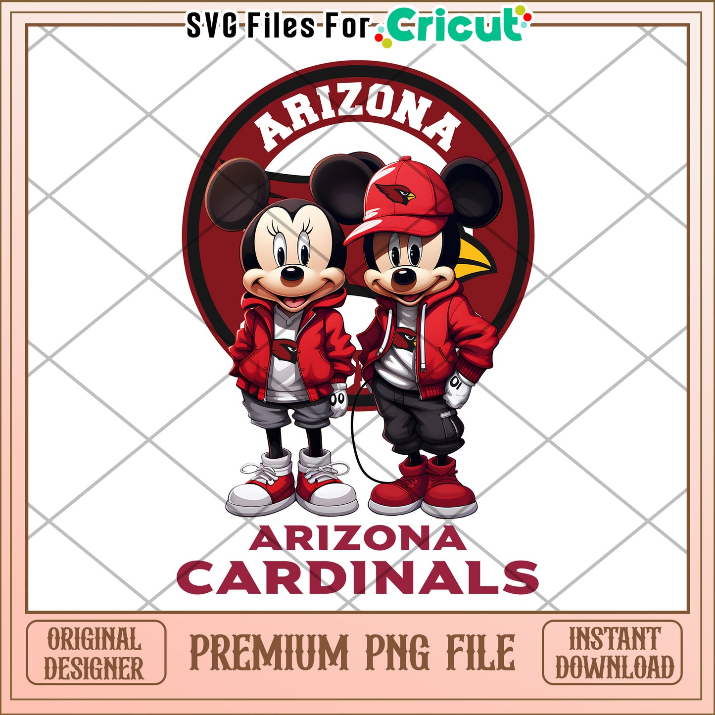 Arizona Cardinals Mickey and Minnie Mouse PNG file for download, premium design for Cricut projects and crafts