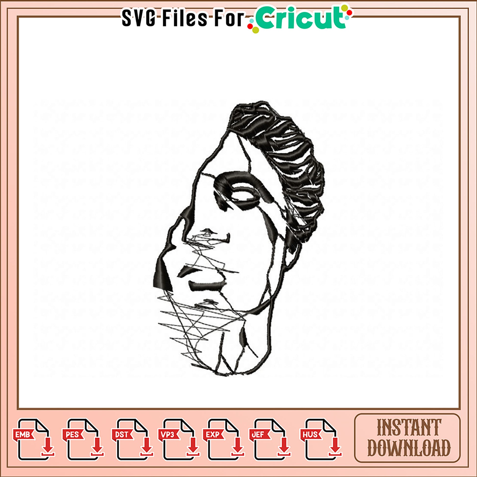 Artistic Face Embroidery Design Instant Download File
