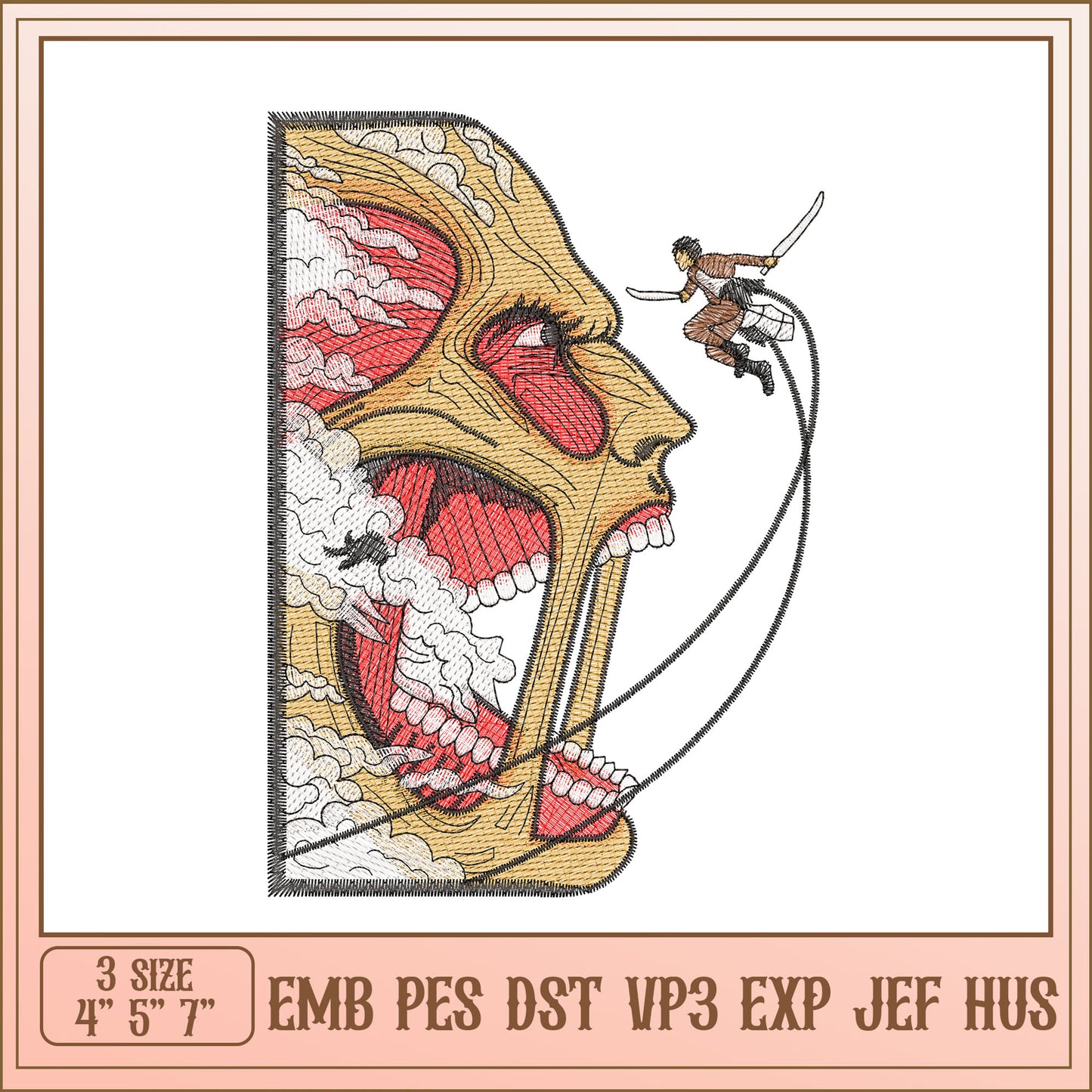 Attack on Titan Inspired Embroidery Design in Three Sizes