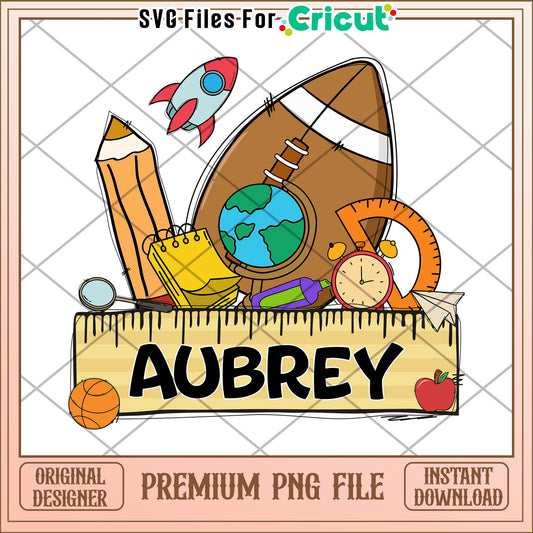 Aubrey kindergarten png, fun school essentials png, first day of school png