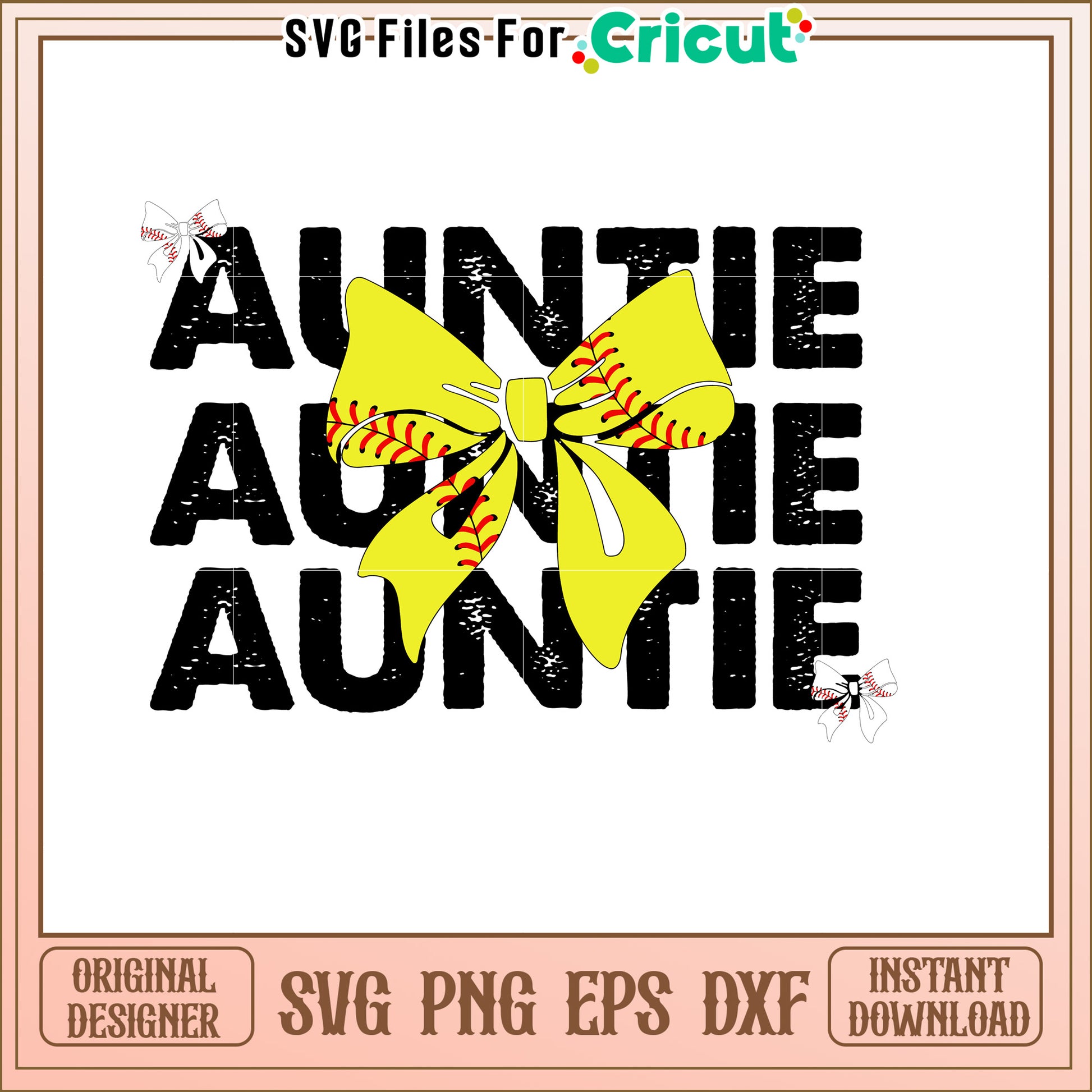 Auntie Softball Bow SVG Design