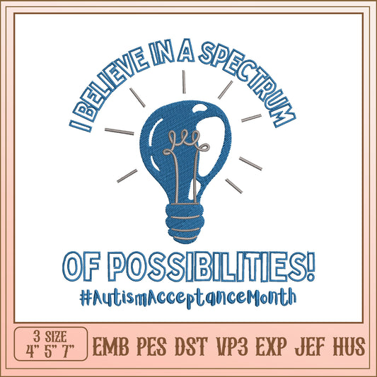 Autism Acceptance Lightbulb Embroidery